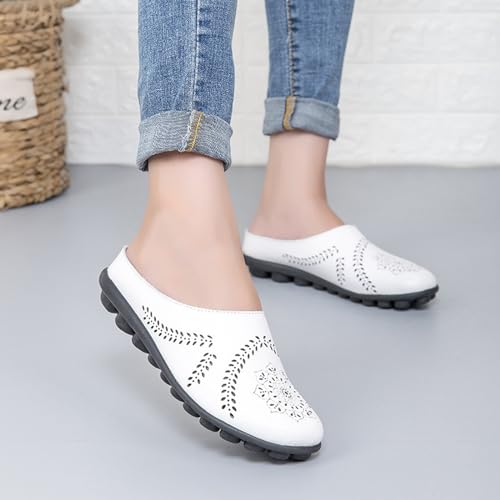 Owlkay Shoes for Women in Breathable Leather, Casual All-Match Hollow Slippers, Slip-On Low Top Flat Shoes4