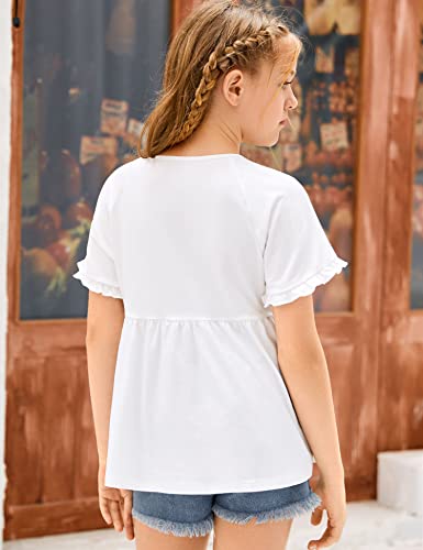 Simtuor Girls Ruffle Short Sleeve V Neck Loose Fit Shirt Tunic Babydoll Tops Tees #TOP4
