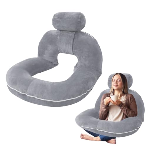Almohada de lectura para cama y sofá, Grande cojín de respaldo con Cuello Desmontable, Cojín con Respaldo Apoyo Lumbar, almohada de confort para adultos, almohada de apoyo para Leer/Relajarse (grey)