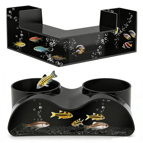Touosy Lot de 2 Tunnel Aquarium Cachette, Grotte Aquarium Cachette Aquarium (17,6/12,8cm) Plastique à 2 Entrées 360° Vue pour Crevettes Poissons Crabes,...