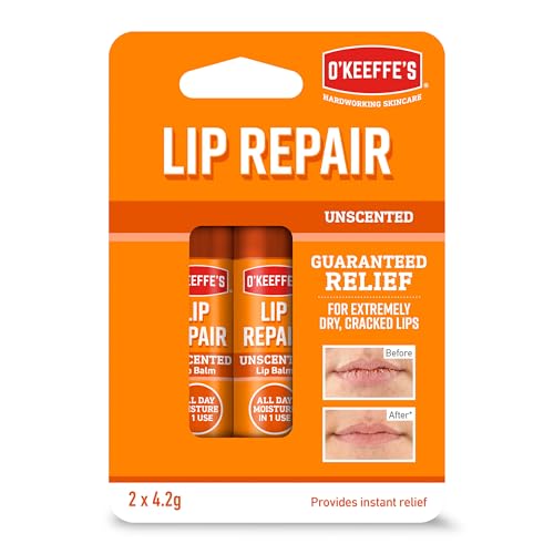 OKeeffes Lip Repair Unscented Lip Balm Twin Pack 2 x 4.2 g - For Extremely Dry Cracked Lips | All-Day Moisture with 7 Moisturising Ingredients