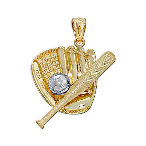 Gold Baseball Gear Charm - 10 Karat Solid Gold - Bat and Glove Pendant - Gift for Player