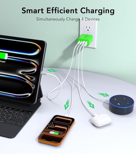 Image of 2 Pack USB C Charger, 40W Fast Charge Cube, 4-Port QC+PD Wall Plug,Multi-Port Type C Power Adapter for iPhone 17 16 15 14 13 12 Pro Max XS XR 8,Galaxy S24,Nexus,HTC,Google Pixel,and More(Green)