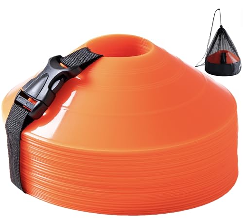 Flexible Soccer Cones (Orange, Pack 40) with Mesh Bag & Strap, Unbreakable Sports Cones for Soccer, Basketball, Football Training Equipment, Agility Soccer Cones for Drills Training