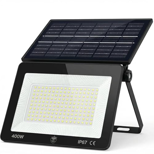 081 Store Faro LED Esterno con Pannello Solare 400W 170 LED, Faretto Solare con Crepuscolare IP67 15.000LM