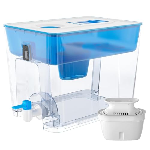 Heyaxa Water Filter Dispenser for Tap and Drinking Water with 1 Filter, 40-Cup Capacity 200-Gallon Long-Life, BPA Free,Removes Fluoride, Chlorine, Lead, Forever Chemicals (Blue)