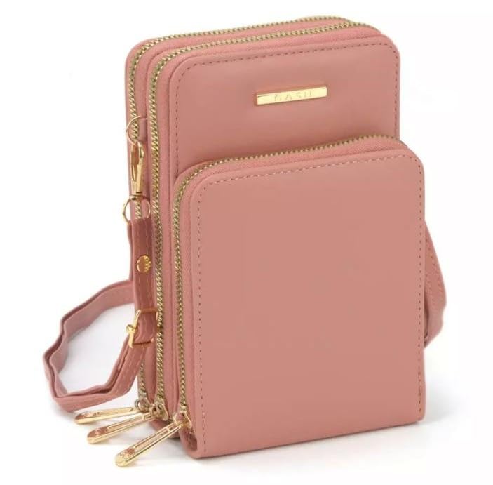 Bolsa Feminina Tranversal Carteira De Mão Porta Celular Porta Cartão Crédito Alça Removível (Rosa)