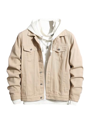 SOLY HUX Men's Button Front Denim Jacket Collared Long Sleeve Casual Jean Jackets with Pockets