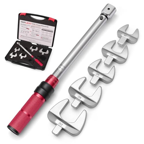 Mini Split Torque Wrench Set 1080 Nm HVAC Torque Wrench with 5 Fixed Open End Heads 17/22/26/29/32 mm Open End Torque Wrench for Mini Split Installation Adjustable Torque Wrench for Flare Nuts