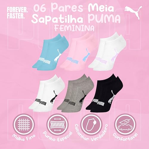 PUMA Kit 6 Pares Meia Invisível Sapatilha Adulto Feminina, 993-999, 34-39