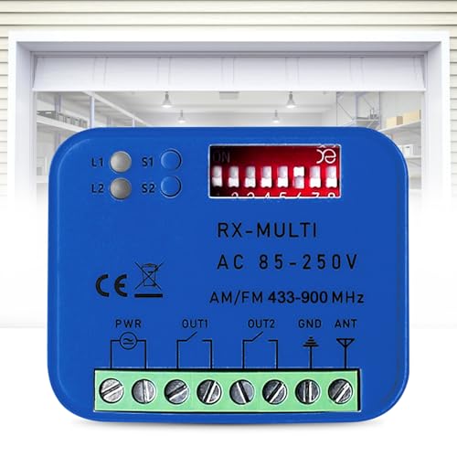 GOMETY Receptor universal de puerta de garaje 85-250 V, multifrecuencia, 433-900 MHz, módulo de relé de puerta de garaje, receptor universal para 45 mandos a distancia de puerta de garaje, conexión