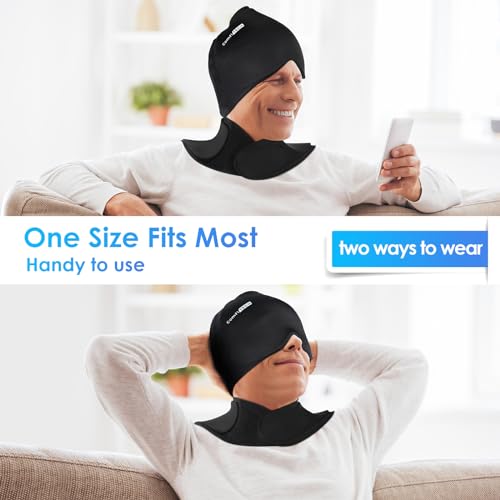 Image of ComfiTECH Migraine Relief Cap, Head Neck Ice Pack Wrap Gel Set, Black, L | Flexible after Frozen, Cold Cap & Cervical Cold Pack, Relieve Head & Eye, Stiff Neck, Office Tension, Sports Soreness