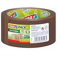 tesapack Eco & Strong - Umweltschonendes Paketband aus 100% recyceltem Kunststoff, UV- und alterungsbeständig - Braun - 66 m x 50 mm