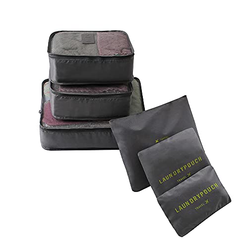 Set of 6 Travel Luggage Organizer Bags Travel Storage Bags Packing Cubes Set, Multifunctional Clothing Sorting Packages Pouch, Luggage Organizer Pouches for Suitcases, Business Trips (Grey)