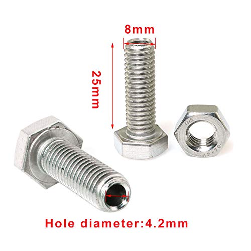 Image of 2pcs Cylindrical Hollow External Hexagon Screw 304 Stainless Steel Lamp Threading Screws Through Hole Bolt M8x25