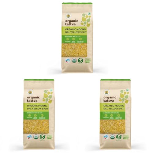 Image of ORGANIC TATTVA Mung Dal 1 kg | Yellow Moong Dal Split | Unpolished Organic Fresh & Natural Grocery Item | Healthy & Protein-Rich for Everyday Cooking (Pack of 3)