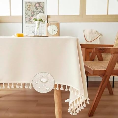 ArtBud Farmhouse Wipeable Tablecloth Vinyl Waterproof Coating Spill-Proof Table Cover Cotton Linen Backing Slip Resistant Tabletop Kitchen Party Table Décor White Rectangle, 55"×86"(6-8 Seats) Cover