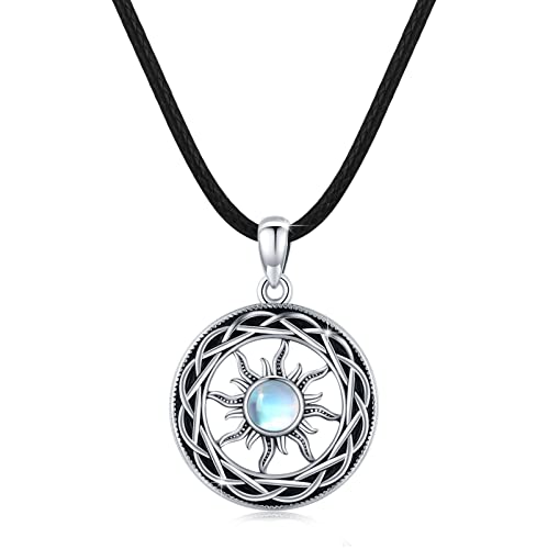 Collier pierre de lune argent 925 anti-allergie, chaîne soleil celtique durable