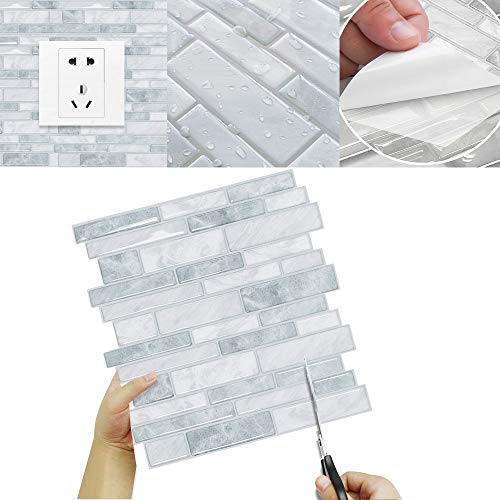 Vancore 12"X 12" Peel And Stick Backsplash Tiles For Kitchen, Blue Stone Self Adhesive Bathroom 3D Wall Tiles, 10 Sheets #TOP4