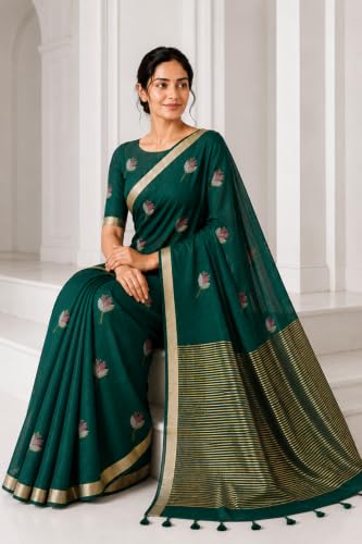 Image of Women's Kosa Linen Floral Motif Design with Unstitched Blouse Piece