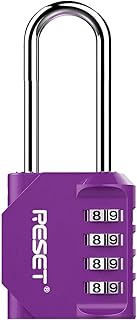 RESET-060 4 Digit Combination Padlock with 2.4 inch Long Shackle Combination Lock,Outdoor Waterproof Padlock,Indoor Padlock for School Locker Gym Locker Fence Gate Toolbox Purple