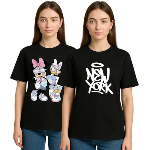 Image of My Swag Womens Combo T-Shirts, Printed Cotton Tshirts, Casual Summer Wear (Cotton, Pack of 2)