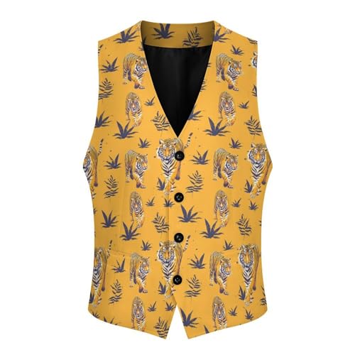 Animal Tigers Print Men's Suit Vest Waistcoat Vests Formal Dress with 2 Pockets for Business Casual Tuxedo3