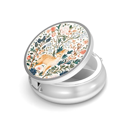Image of Pill Box-3 Compartment Small Pill Case for Purse & Pocket Mini Metal Pill Holder Travel Pill Container to Hold Supplements Vitamins BPA-Free (Deer)