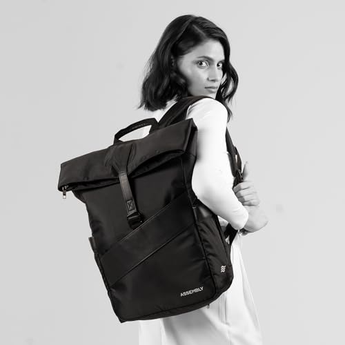Image of Assembly Oblique Laptop Backpack for Men Women 15.6 Inch Office Travel Bag Rain Cover Dog Hook Passport Pocket