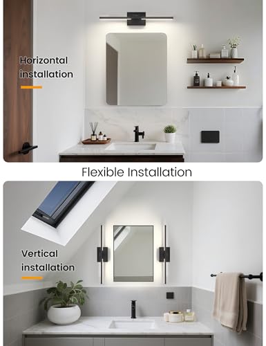Image of NIORSUN 24 Inch Modern Bathroom Light Fixture, 24W 5CCT Dimmable LED Black Bathroom Vanity Lights Over Mirror, Vanity Lights for Bathrooms Restroom Mirror- ETL Certified