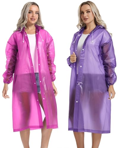 2PCS Rain Ponchos for Adults Reusable Raincoats Emergency Survival With Hoods&Sleeves for Women Men - Image 4