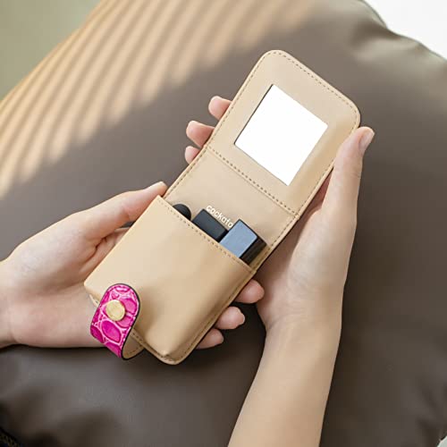 Cockatoo Leather Lipstick Case with Mirror Makeup Holder Portable Small Cosmetic Bag for Women More Colors4