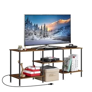 OYEAL Small TV Stand for Living Room up to 50 inch Farmhouse TV Media Entertainment Center with Power Outlets & Storage Shelf 45” TV Cabinet Console Table for Bedroom, Rustic Brown