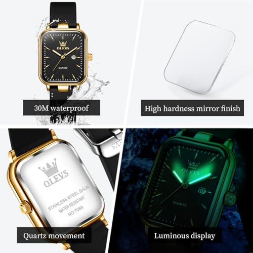 Image of OLEVS Watch for Women Quartz Square Dial Analog Wristwatch Silicone Waterproof Classic Elegant Design Ideal Daily Wear Gift