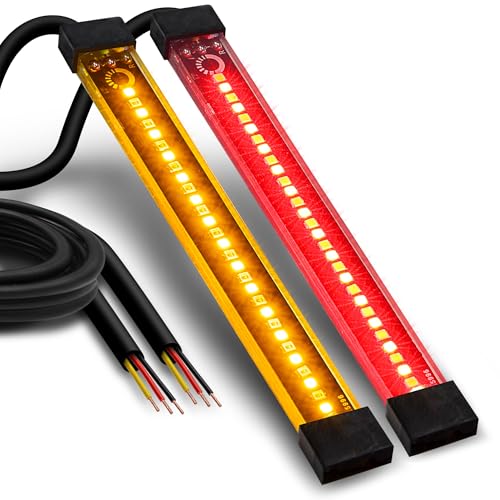 Image of TRUE MODS 2pc 5 inch Rear LED Motorcycle Red Running Brake & Amber Turn Signal Tail Light Strip Kit for License Plate [Waterproof] Universal Self Adhesive Surface Mount Flexible Rear Lamp for Bike ATV UTV