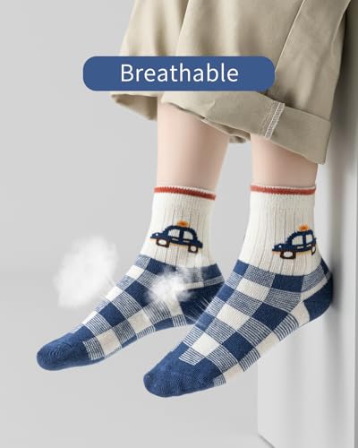 Kyopp 5 Paar Stoppersocken Kinder Baumwolle Socken Jungen Mädchen ABS Anti Rutsch Socken Tiermotive 25-37EU（ABS-Kraftfahrzeuge M）