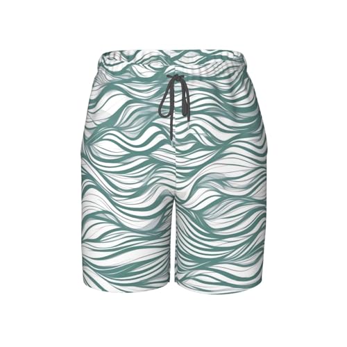 Green Wavy Stripe Youth Beach Pants, Soft and Breathable, with Drawstring Waist, Suitable for Sports and Leisure.