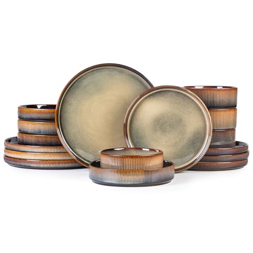 Image of TheTerra Ceramic Dinnerware Sets for 4, 16 Pieces Porcelain Lightweight Plates and Bowls Sets, Scratch Resistant Dish Set, Oven & Microwave & Dishwasher Safe, Coca Mocha