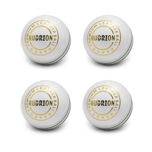 Image of Premium Leather Cricket Ball | Hand Stitched 4 Ply Leather Ball with Raised Seam for Swing & Bounce | Durable Match & Practice Ball for Club, Training & Professional Cricket (4, White)