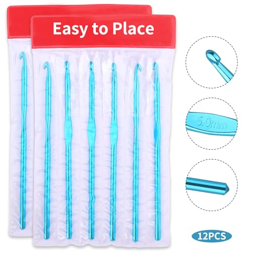 Abeillo 12PCS 5mm Crochet Hooks US Size H/8 Small Crochet Hook Set, Aluminum Crochet Needles for DIY Yarn Craft, Knitting Needles for Beginners Women Adults