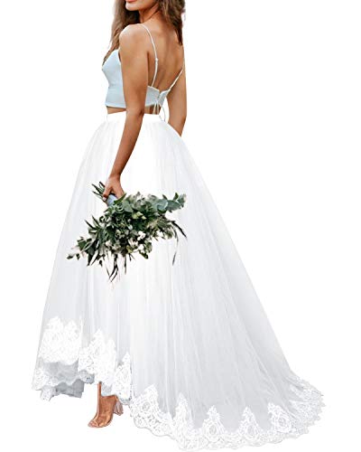 Women Wedding Long Maxi Lace Trim Puffy Tulle Skirt Floor Length with Long Train A Line High Waisted Overskirt for Prom Party