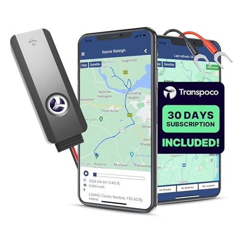 Transpoco 4G GPS Tracker für Auto mit SIM-Karte und 30 Tage Testzeitraum, Echtzeit-Ortung, integrierter Akku, Diebstahlwarnungen, wetterfest (GS900)