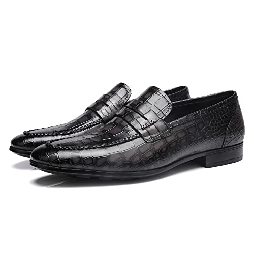 Golden Coxes Family Classic Leather Dress Shoes For Mens, Fashion Crocodile Printed Casual Dress Shoe Loafer Slip On Shoes For Men,Grey,11 #TOP6