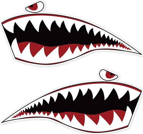 Image of P40 Warhawk Shark Tiger 6 Inches (2Pk) - Strong Adhesive Motorcycle Helmet Stickers - No Fade, Used for Car, Laptop, Truck, Water Bottle, ATV