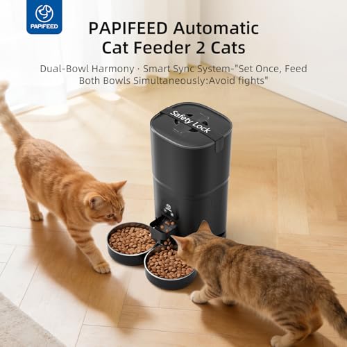 PAPIFEED Automatic Cat Feeder 2 Cats, 2.4G WiFi Cat Food Dispenser with App Control, 7L Slow Feeder Timed Cat Feeder for Dry Food, 10 Meals/Day, 12 Portions/Meal, Dual Power Supply, Black - Image 4