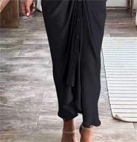 Useagrey Women's Button Down Shirt Dress, V Neck Belted Button Down Elegant Ruched Midi Dresses4