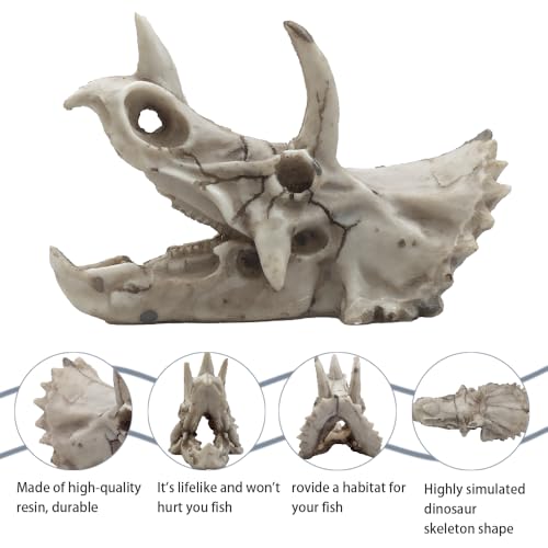 Image of Dinosaur Skull Aquarium Decoration,Fish Tank Decor, 6.7 inchx3.5 inchx4.4 inch | Hideaway for Fish, Natural Look, Fun Underwater Environment