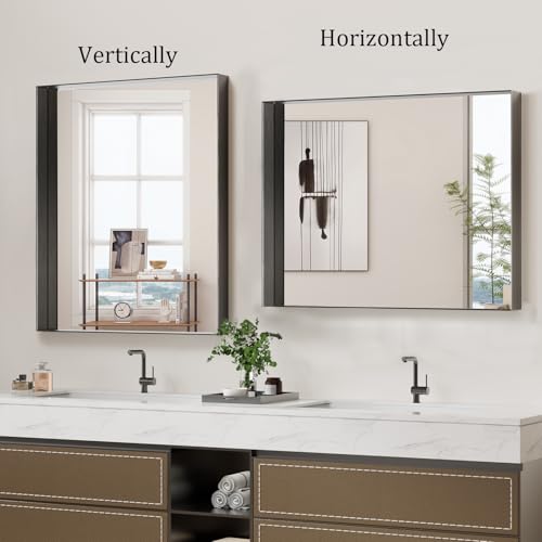 Image of Koonmi Bathroom Wall Mirror, 36x24 Black Mirror for Over Sink