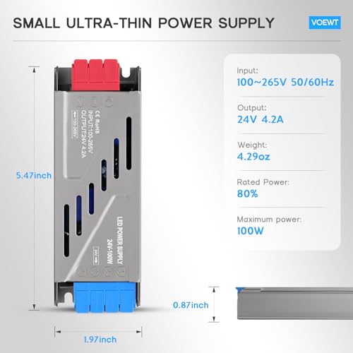 Image of LED Driver 100 Watts Power Supply 100V-265V AC to 24V DC Converter,Quiet and Small Transformer Low Voltage Output for Strip Light,Lamp
