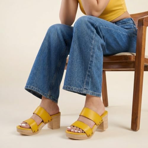 Image of CUSHIONAIRE Sky Platform Sandals for Women, Faux Wood Block Heel Slide with Comfort Foam Footbed and Vegan Leather Straps, Wide Width Available